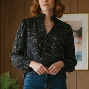 Vintage Limited Edition 100% Silk Ruffle Blouse - Size 8 - Like New
